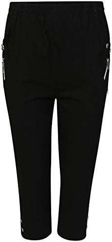 Romaans Women Capri Crop Pants Flexi Stretch Plus Sizes Ladies 3/4 Trousers 12-26