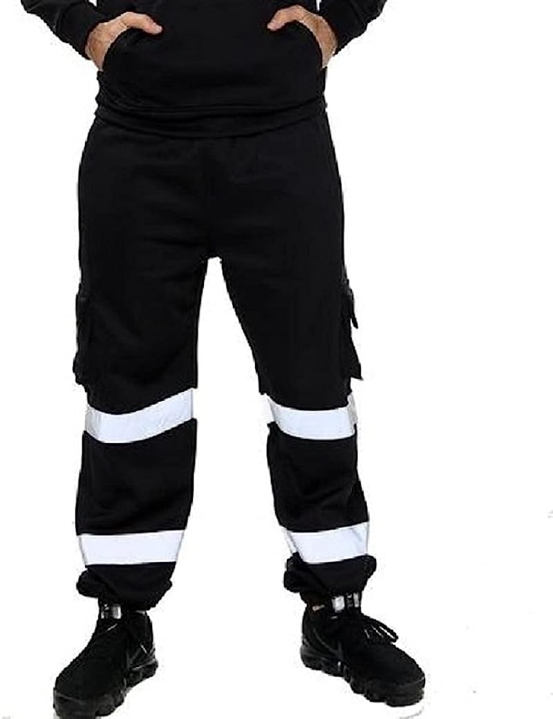 Romaans Hi Vis Jogging Bottoms High Visibility Combat Cargo Thick Trousers Reflective Tape Safety Work Wear Elasticated Waist Joggers Sweat Jog Tracksuit Pants