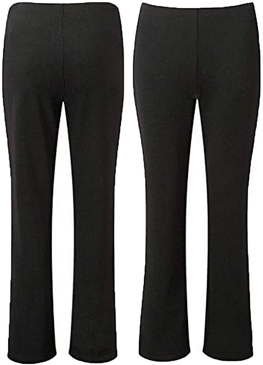 Romaans 2 Pack Womens Bootleg Trousers Ladies Bootcut Stretch Finely Ribbed Work Bottoms