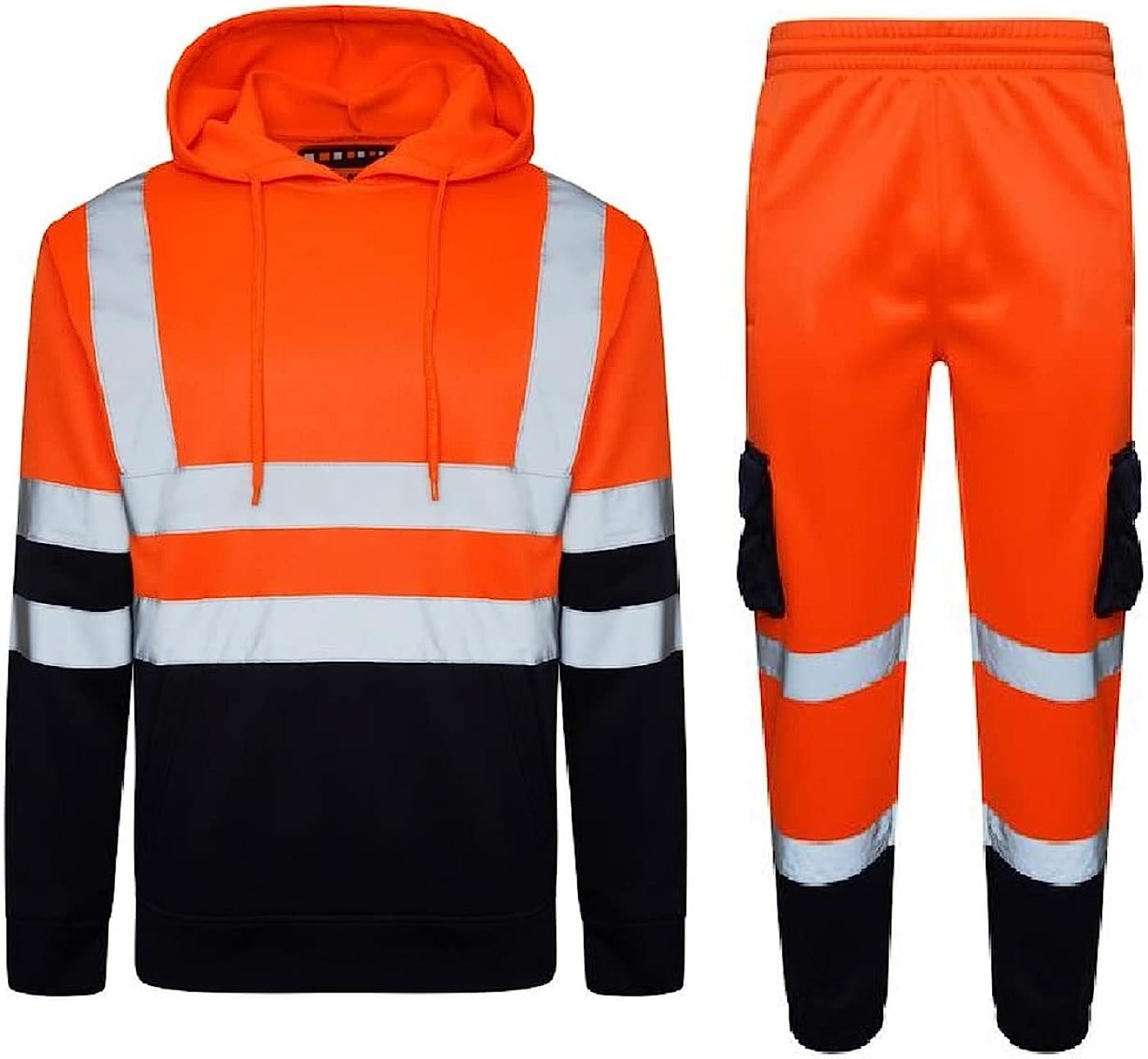 Romaans Men's Hi Vis High Visibility Tracksuit Hoodie & Jogging Bottom Safety Work Full Set Reflective Joggers
