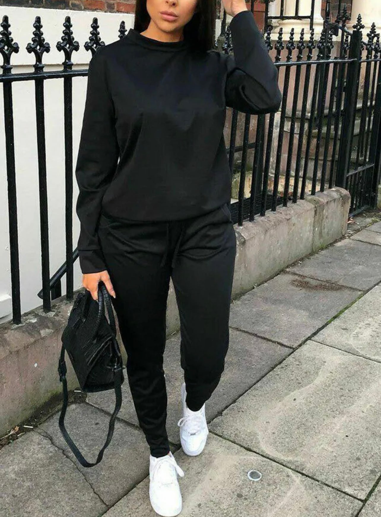 Womens Ladies Long Sleeve Plain Lounge Wear Set Casual Comfy Two Piece Tracksuit