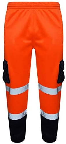 Romaans Hi Vis Jogging Bottoms High Visibility Combat Cargo Thick Trousers Reflective Tape Safety Work Wear Elasticated Waist Joggers Sweat Jog Tracksuit Pants