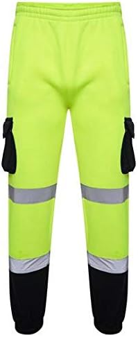Romaans Hi Vis Jogging Bottoms High Visibility Combat Cargo Thick Trousers Reflective Tape Safety Work Wear Elasticated Waist Joggers Sweat Jog Tracksuit Pants