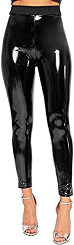Romaans Ladies Latex Vinyl Shiny Leggings PVC PU High Waisted Stretch Wet Look Disco Womens Sexy Trousers