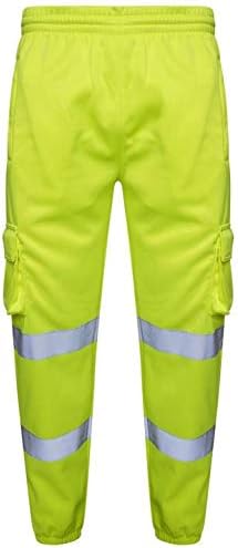 Romaans Hi Vis Jogging Bottoms High Visibility Combat Cargo Thick Trousers Reflective Tape Safety Work Wear Elasticated Waist Joggers Sweat Jog Tracksuit Pants