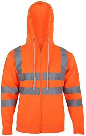 Romaans Mens Zip Up Fleece Hoody Hooded Hi Viz Visibility Sweatshirt Safety Security Work Jumper Top Plus Size