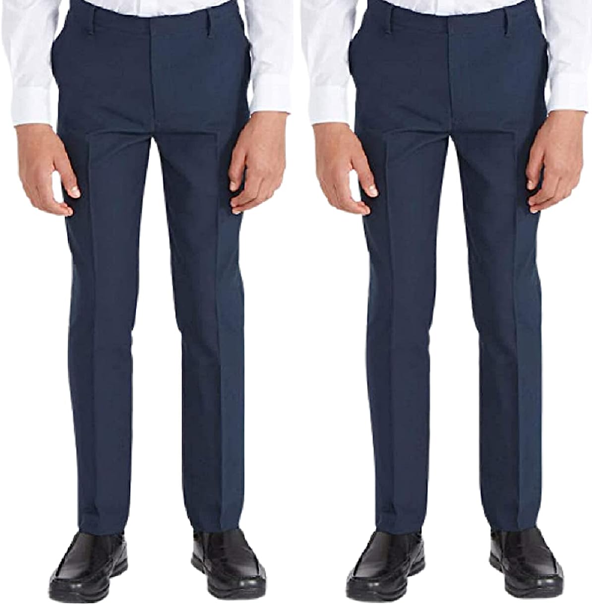Romaans 2 Pack Pull Up Elasticated Boys School Trousers Age 2 to 14 Years