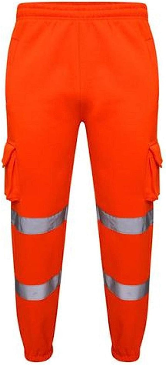 Romaans Hi Vis Jogging Bottoms High Visibility Combat Cargo Thick Trousers Reflective Tape Safety Work Wear Elasticated Waist Joggers Sweat Jog Tracksuit Pants