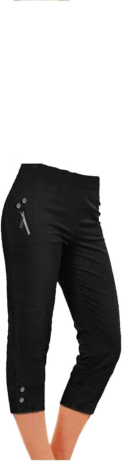 Romaans Women Capri Crop Pants Flexi Stretch Plus Sizes Ladies 3/4 Trousers 12-26