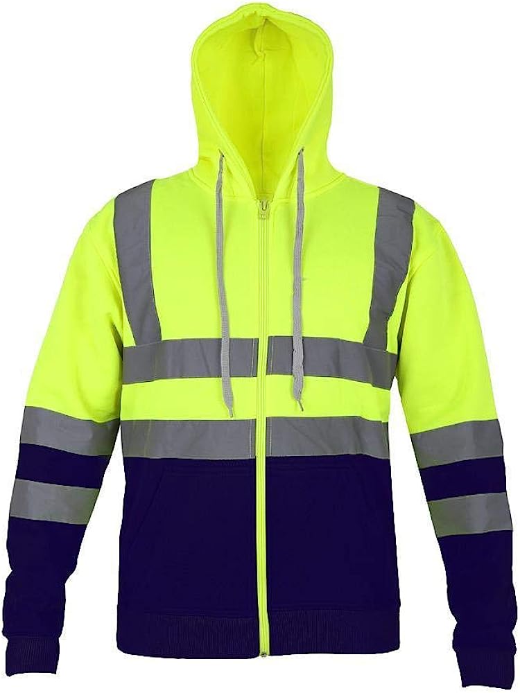 Romaans Mens Zip Up Fleece Hoody Hooded Hi Viz Visibility Sweatshirt Safety Security Work Jumper Top Plus Size