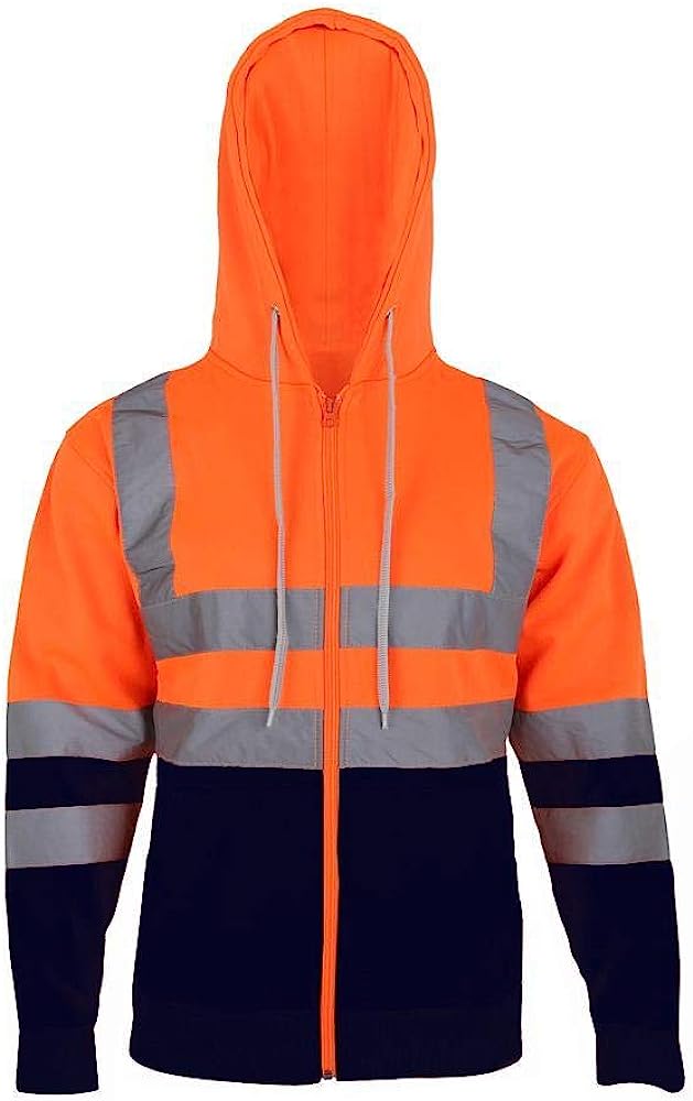 Romaans Mens Zip Up Fleece Hoody Hooded Hi Viz Visibility Sweatshirt Safety Security Work Jumper Top Plus Size