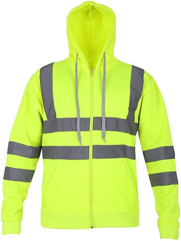 Romaans Mens Zip Up Fleece Hoody Hooded Hi Viz Visibility Sweatshirt Safety Security Work Jumper Top Plus Size