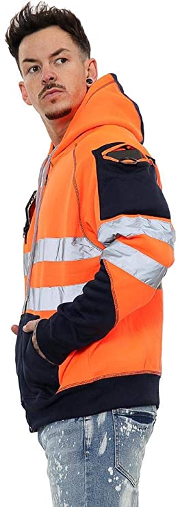 Romaans Hi Vis Hoodie Sweatshirt Safety Work Reflective Jumper Hoodie High Viz Hoodie High Visibility Sweatshirt 3 zippe
