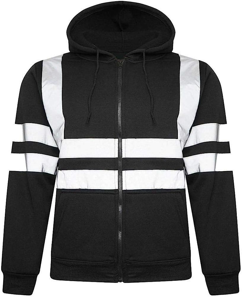 Romaans Mens Zip Up Fleece Hoody Hooded Hi Viz Visibility Sweatshirt Safety Security Work Jumper Top Plus Size