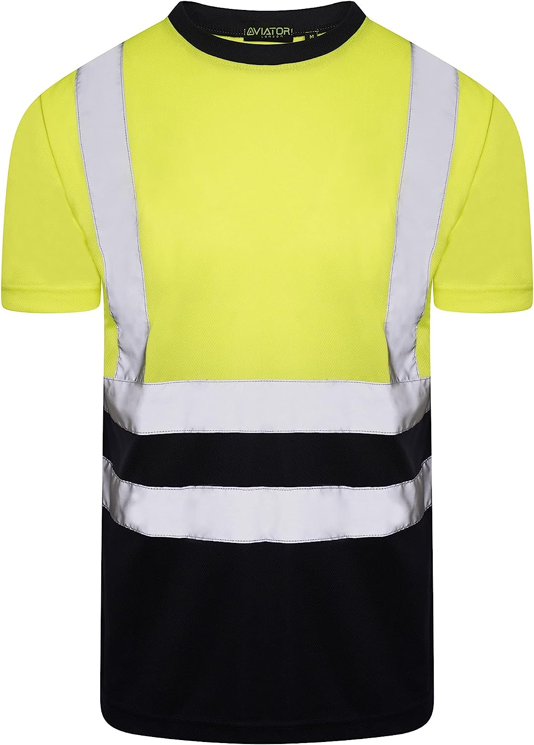 Romaans Hi Vis Yellow T Shirt High Viz Visibility 2 Band Brace Work Round Neck T-Shirt Reflective Tape Security Workwear Road Works Retroreflective Visibility Shirts S-3XL