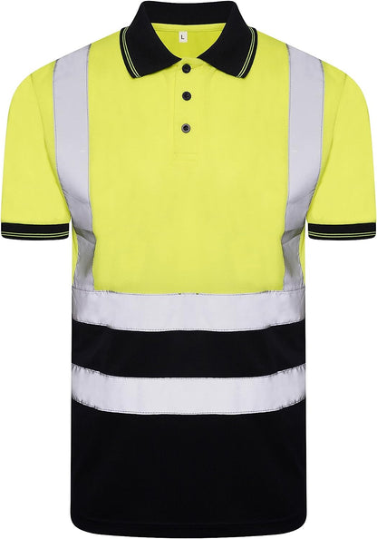 Romaans Hi Viz Vis High Visibility Polo Shirt Reflective Tape Safety Security Work Button T-Shirt Breathable Lightweight Double Tape