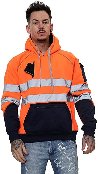 Romaans Hi Vis Hoodie Sweatshirt Safety Work Reflective Jumper Hoodie High Viz Hoodie High Visibility Sweatshirt 3 zippe