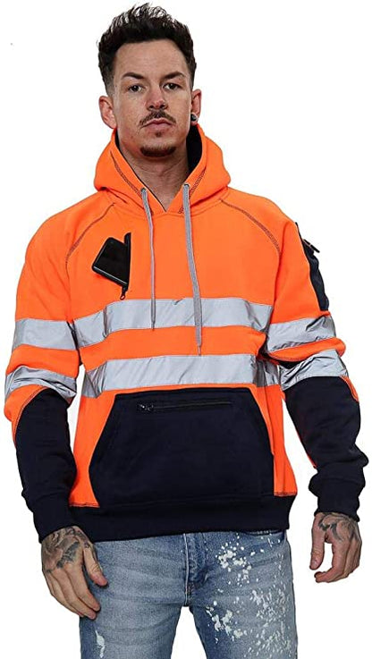 Romaans Hi Vis Hoodie Sweatshirt Safety Work Reflective Jumper Hoodie High Viz Hoodie High Visibility Sweatshirt 3 zippe