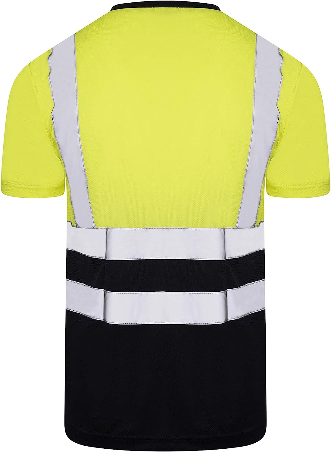 Romaans Hi Vis Yellow T Shirt High Viz Visibility 2 Band Brace Work Round Neck T-Shirt Reflective Tape Security Workwear Road Works Retroreflective Visibility Shirts S-3XL