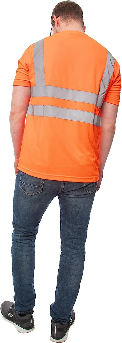 Romaans Hi Viz Vis Round V Neck T-Shirts High Visibility Reflective Tape Safety Security Work Bird Eye Short Sleeve T Shirt Breathable Lightweight Double Tape Workwear Top S-3XL