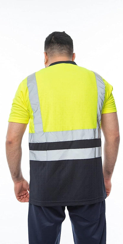 Romaans Hi Viz Vis Round V Neck T-Shirts High Visibility Reflective Tape Safety Security Work Bird Eye Short Sleeve T Shirt Breathable Lightweight Double Tape Workwear Top S-3XL