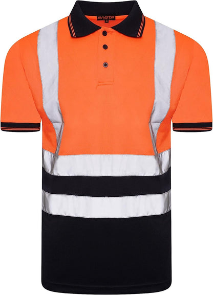 Romaans Hi Viz Vis High Visibility Polo Shirt Reflective Tape Safety Security Work Button T-Shirt Breathable Lightweight Double Tape