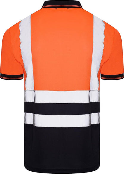 Romaans Hi Viz Vis High Visibility Polo Shirt Reflective Tape Safety Security Work Button T-Shirt Breathable Lightweight Double Tape