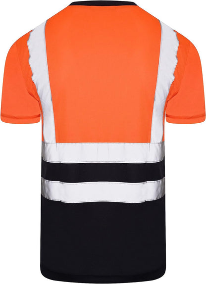 Romaans Hi Vis Yellow T Shirt High Viz Visibility 2 Band Brace Work Round Neck T-Shirt Reflective Tape Security Workwear Road Works Retroreflective Visibility Shirts S-3XL