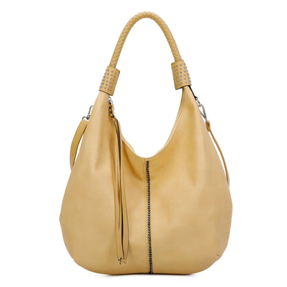 New Women's Studded Style Faux Leather Bag Ladies Casual Slouch Hobo Shoulder Tote Handbag with Crossbody Strap