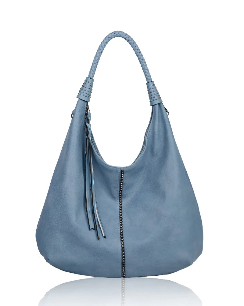 New Women's Studded Style Faux Leather Bag Ladies Casual Slouch Hobo Shoulder Tote Handbag with Crossbody Strap