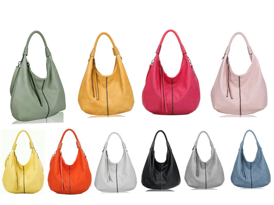 New Women's Studded Style Faux Leather Bag Ladies Casual Slouch Hobo Shoulder Tote Handbag with Crossbody Strap