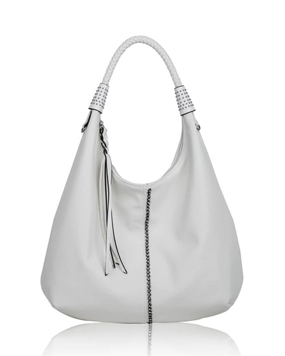 New Women's Studded Style Faux Leather Bag Ladies Casual Slouch Hobo Shoulder Tote Handbag with Crossbody Strap