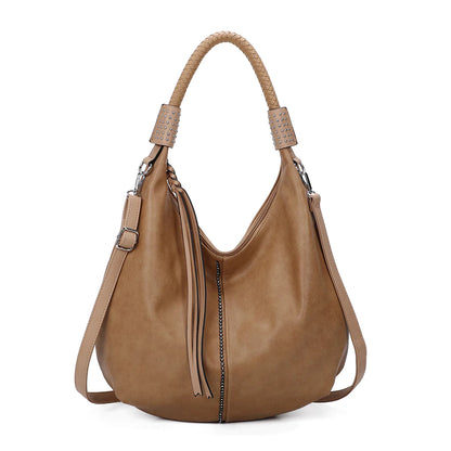 New Women's Studded Style Faux Leather Bag Ladies Casual Slouch Hobo Shoulder Tote Handbag with Crossbody Strap