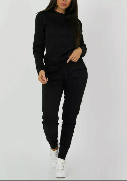 Womens Ladies Long Sleeve Plain Lounge Wear Set Casual Comfy Two Piece Tracksuit